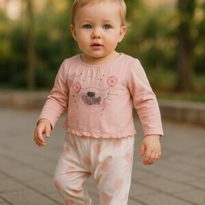 Absorba Pink White Teddy Bear Polka Dot Pants Set NEW NWT‎ 3-6 mo